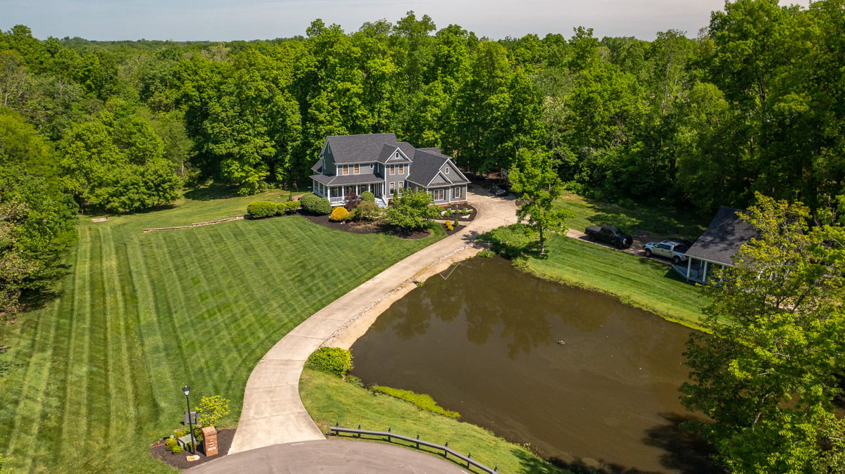 Aerial Overhead Home Lawn Pond 1