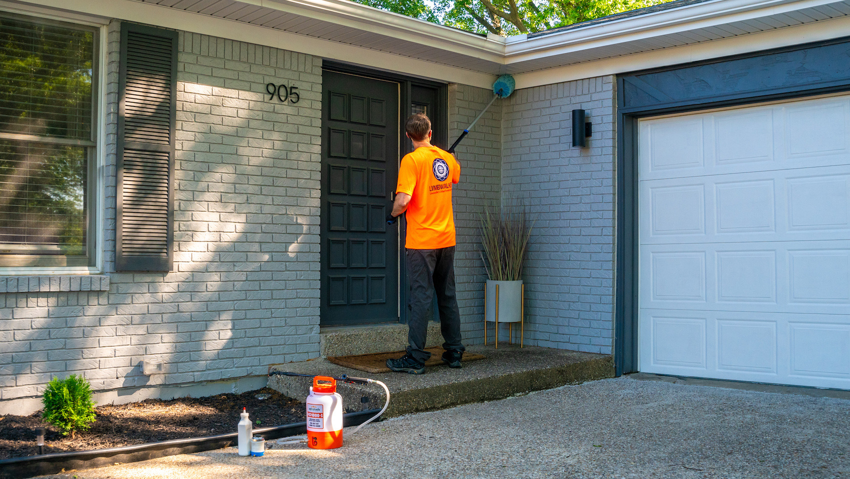 Perimeter pest control dusting for spider webs 1
